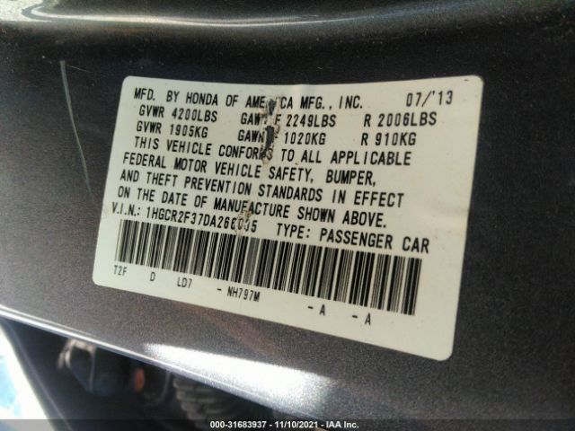 Photo 8 VIN: 1HGCR2F37DA266035 - HONDA ACCORD SDN 