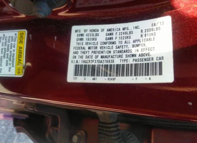 Photo 8 VIN: 1HGCR2F37DA276936 - HONDA ACCORD SDN 