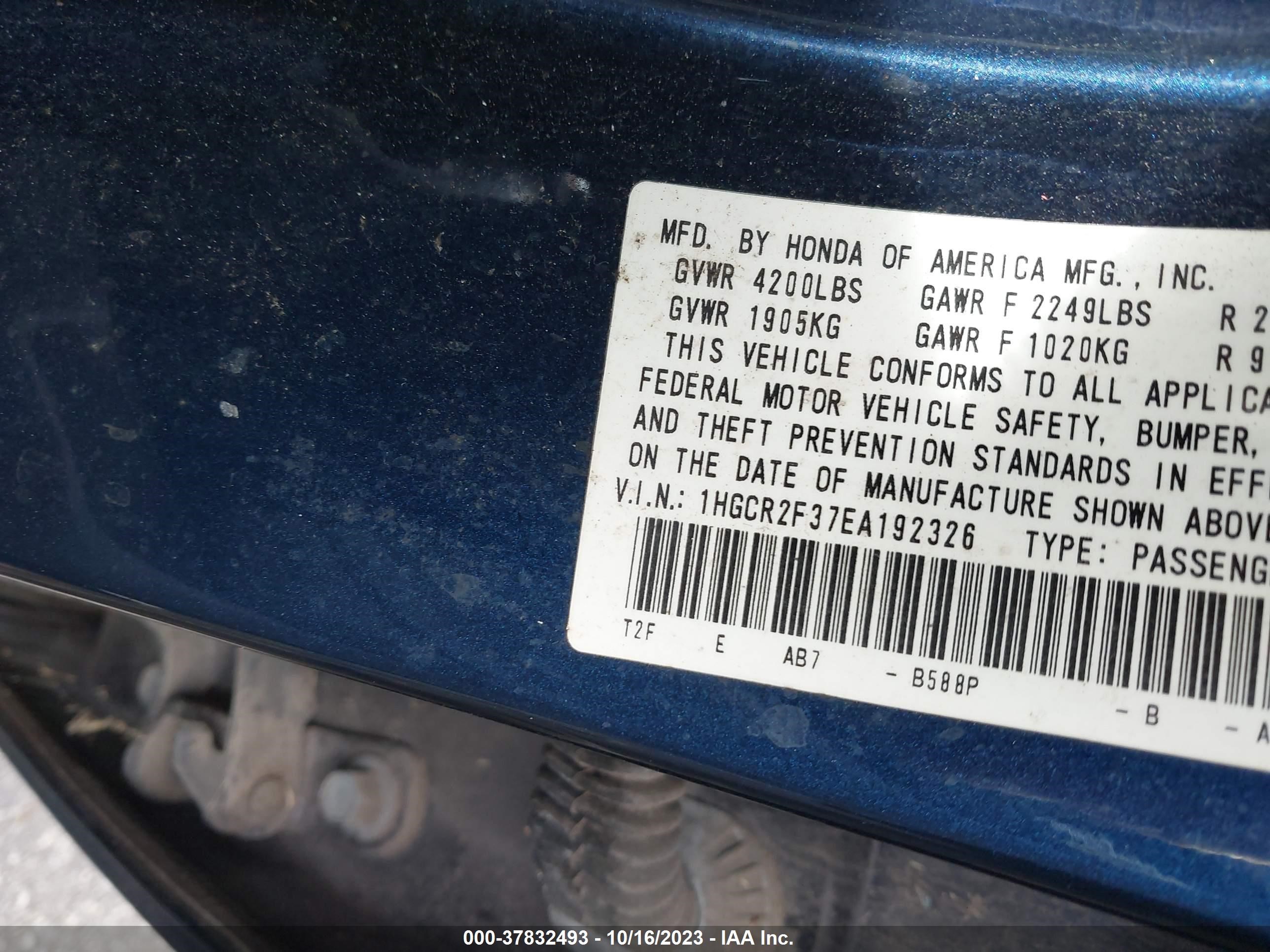 Photo 8 VIN: 1HGCR2F37EA192326 - HONDA ACCORD 