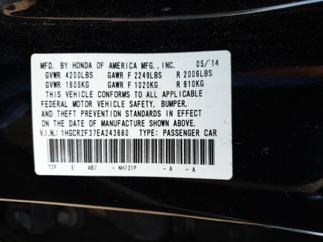 Photo 9 VIN: 1HGCR2F37EA243680 - HONDA ACCORD LX 