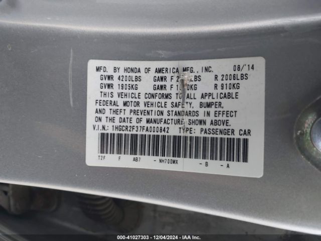 Photo 8 VIN: 1HGCR2F37FA000842 - HONDA ACCORD 