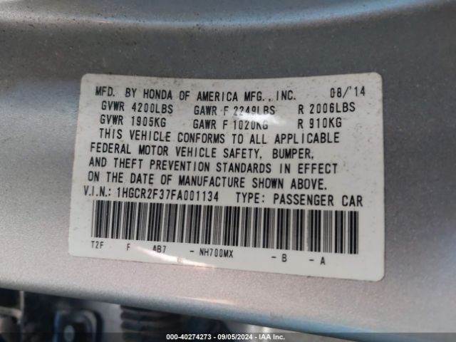 Photo 8 VIN: 1HGCR2F37FA001134 - HONDA ACCORD 