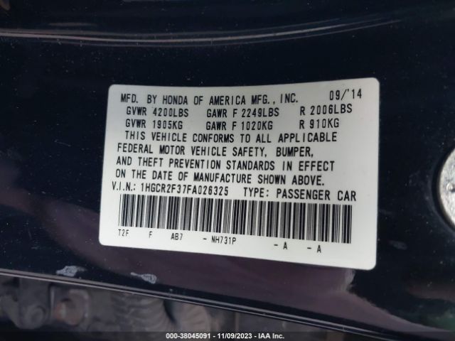 Photo 8 VIN: 1HGCR2F37FA026325 - HONDA ACCORD SEDAN 