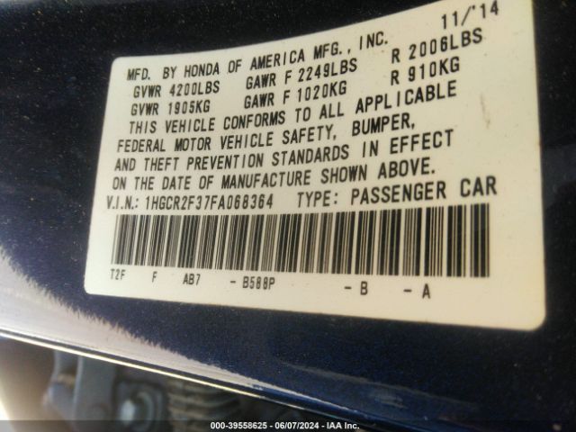 Photo 8 VIN: 1HGCR2F37FA068364 - HONDA ACCORD 