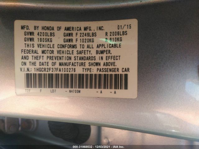 Photo 8 VIN: 1HGCR2F37FA100276 - HONDA ACCORD SEDAN 