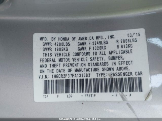 Photo 8 VIN: 1HGCR2F37FA131303 - HONDA ACCORD 