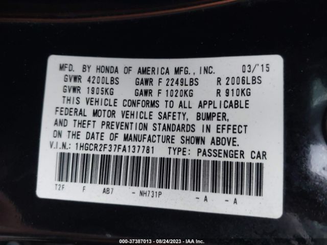 Photo 8 VIN: 1HGCR2F37FA137781 - HONDA ACCORD 