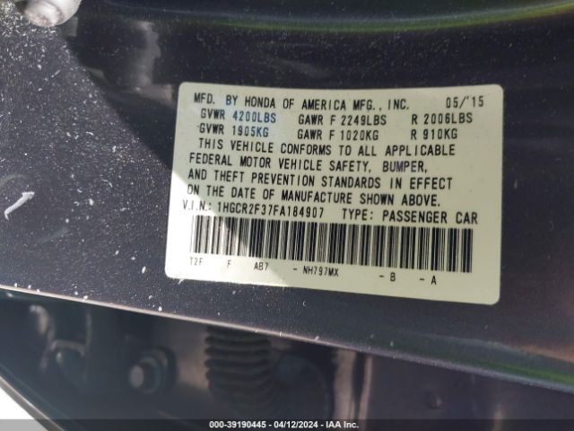 Photo 8 VIN: 1HGCR2F37FA184907 - HONDA ACCORD 