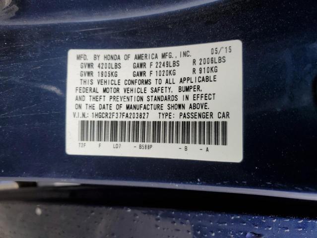 Photo 12 VIN: 1HGCR2F37FA203827 - HONDA ACCORD LX 