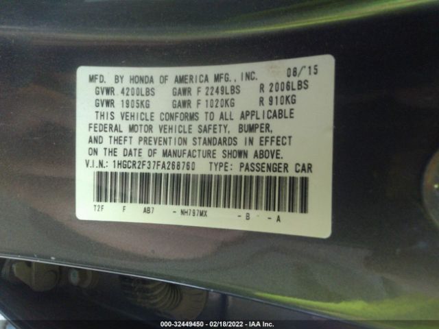 Photo 8 VIN: 1HGCR2F37FA268760 - HONDA ACCORD SEDAN 