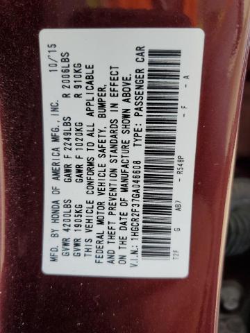 Photo 12 VIN: 1HGCR2F37GA046608 - HONDA ACCORD 