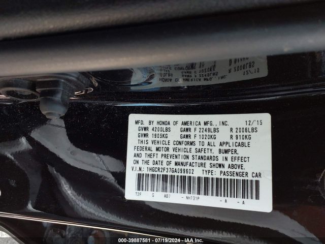 Photo 8 VIN: 1HGCR2F37GA099602 - HONDA ACCORD 