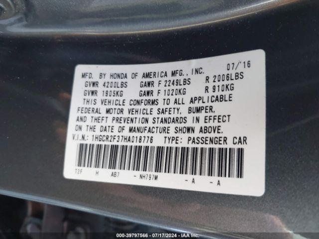 Photo 8 VIN: 1HGCR2F37HA018776 - HONDA ACCORD 