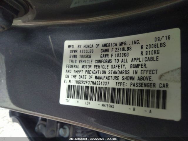 Photo 8 VIN: 1HGCR2F37HA054337 - HONDA ACCORD SEDAN 