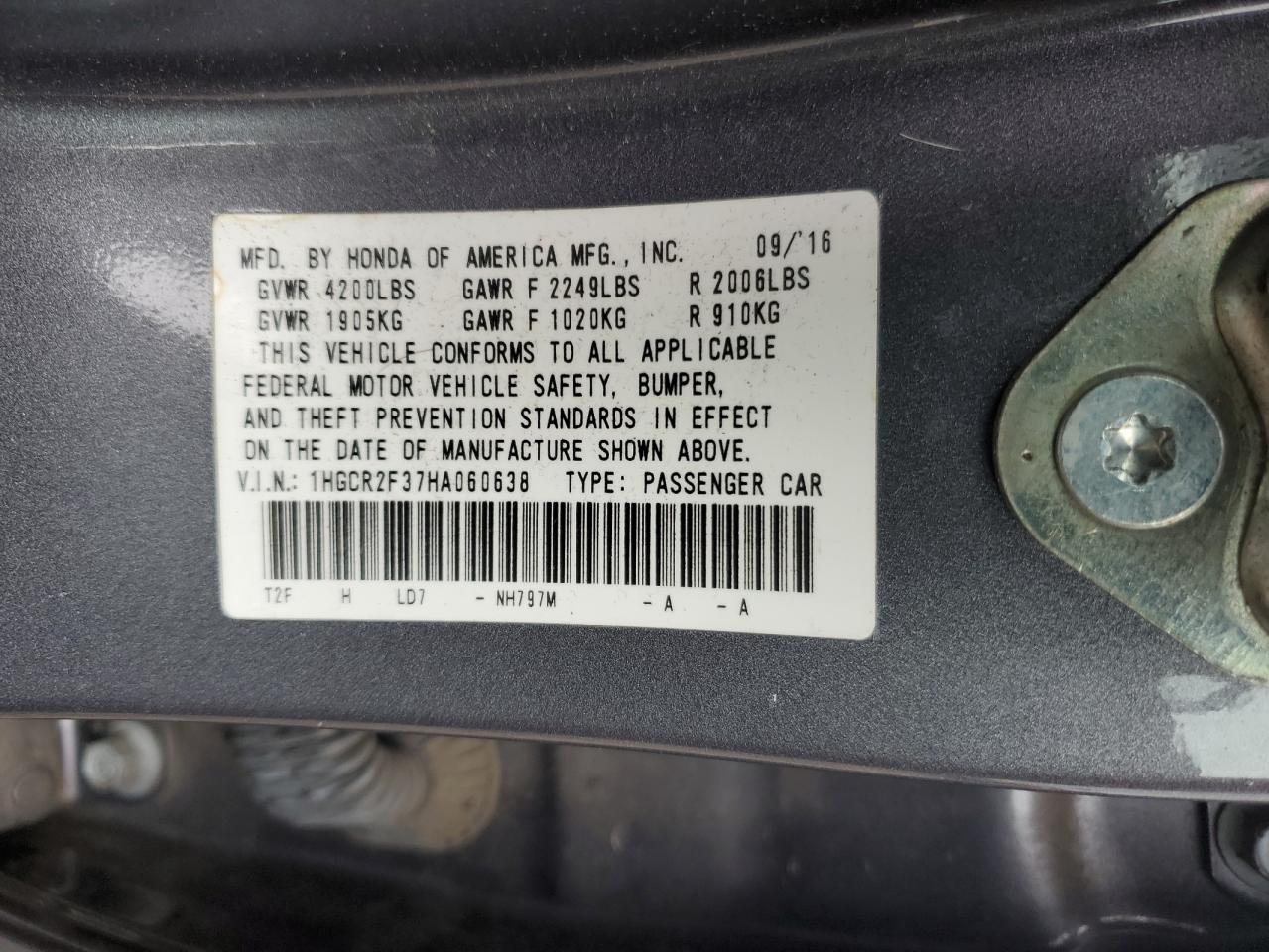 Photo 12 VIN: 1HGCR2F37HA060638 - HONDA ACCORD 