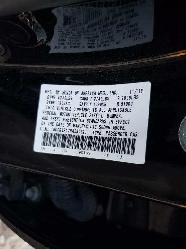 Photo 9 VIN: 1HGCR2F37HA095521 - HONDA ACCORD LX 