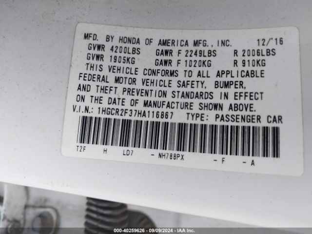 Photo 8 VIN: 1HGCR2F37HA116867 - HONDA ACCORD 