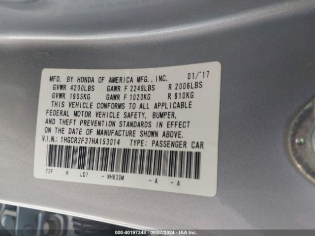 Photo 8 VIN: 1HGCR2F37HA153014 - HONDA ACCORD 