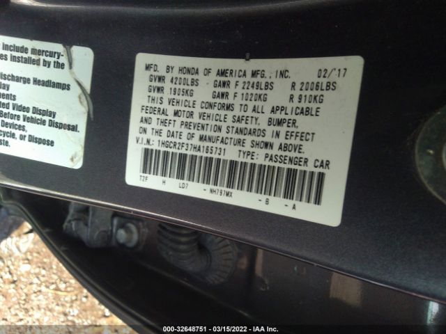 Photo 8 VIN: 1HGCR2F37HA165731 - HONDA ACCORD SEDAN 