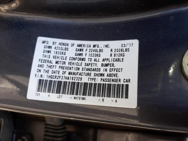 Photo 9 VIN: 1HGCR2F37HA192329 - HONDA ACCORD LX 