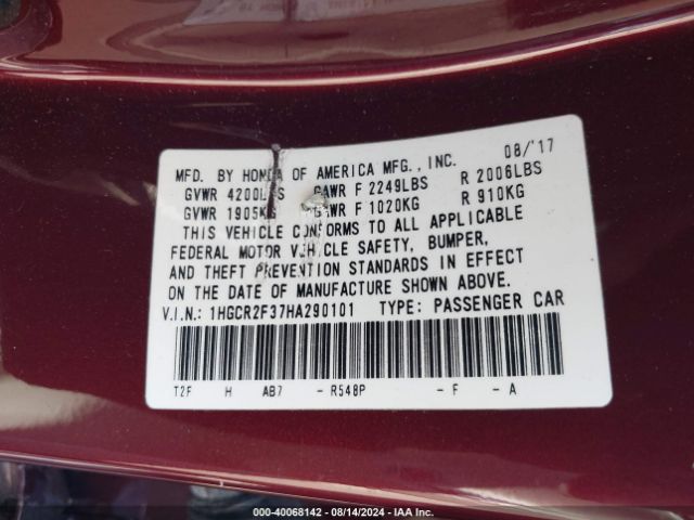 Photo 8 VIN: 1HGCR2F37HA290101 - HONDA ACCORD 