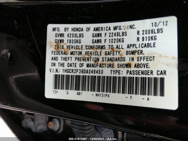 Photo 8 VIN: 1HGCR2F38DA049450 - HONDA ACCORD SDN 