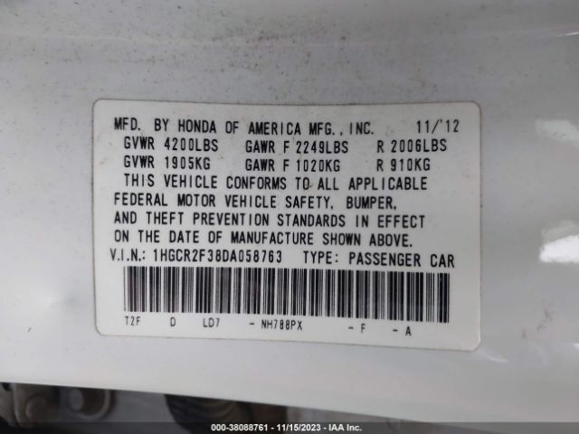 Photo 8 VIN: 1HGCR2F38DA058763 - HONDA ACCORD 