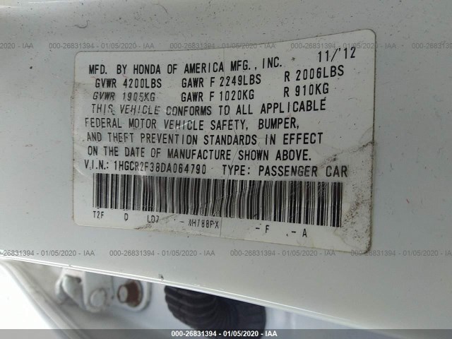 Photo 8 VIN: 1HGCR2F38DA064790 - HONDA ACCORD SDN 