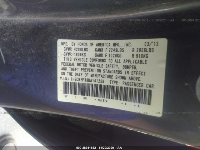 Photo 8 VIN: 1HGCR2F38DA141206 - HONDA ACCORD SDN 