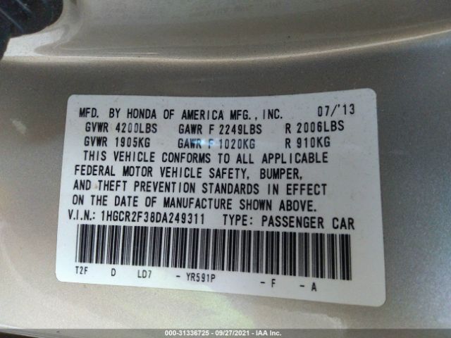 Photo 8 VIN: 1HGCR2F38DA249311 - HONDA ACCORD SDN 