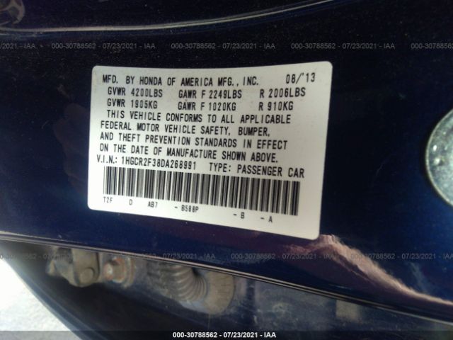 Photo 8 VIN: 1HGCR2F38DA268991 - HONDA ACCORD SDN 