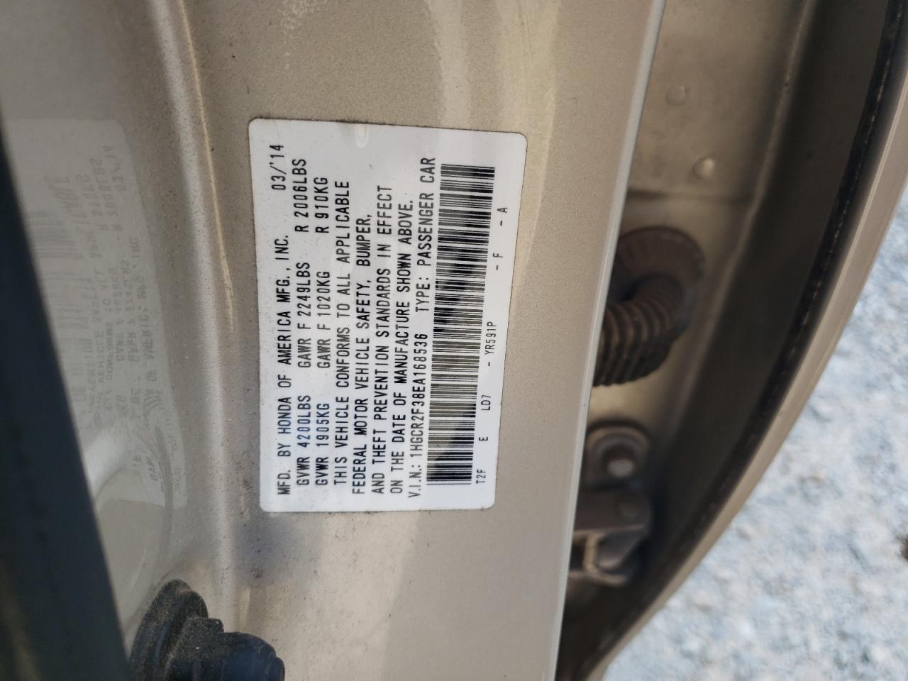 Photo 12 VIN: 1HGCR2F38EA168536 - HONDA ACCORD 