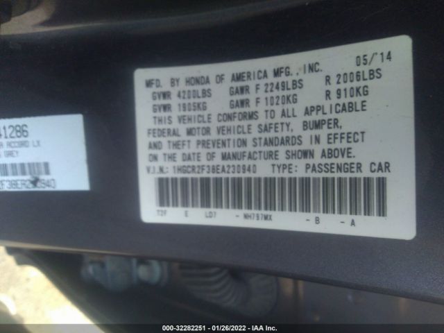 Photo 8 VIN: 1HGCR2F38EA230940 - HONDA ACCORD SEDAN 