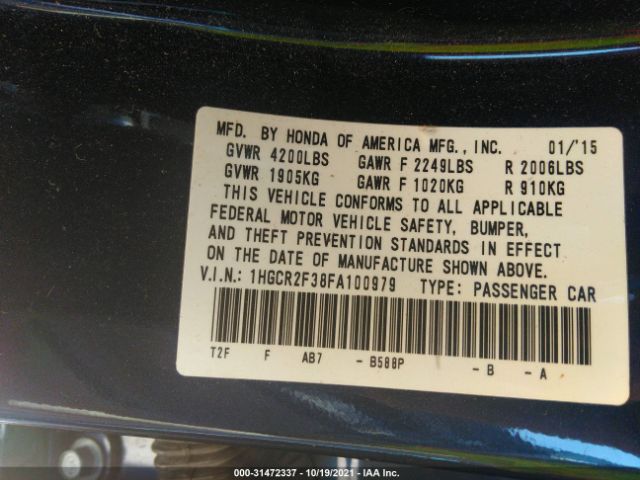 Photo 8 VIN: 1HGCR2F38FA100979 - HONDA ACCORD SEDAN 