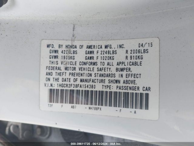 Photo 8 VIN: 1HGCR2F38FA154380 - HONDA ACCORD 