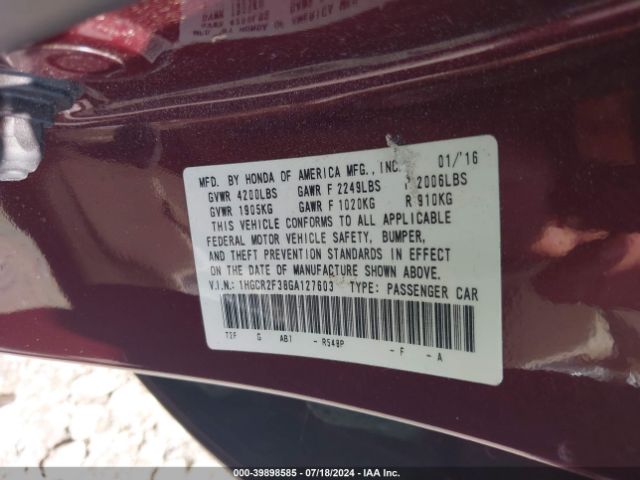 Photo 8 VIN: 1HGCR2F38GA127603 - HONDA ACCORD 