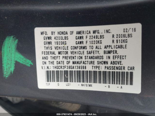 Photo 8 VIN: 1HGCR2F38GA138598 - HONDA ACCORD 