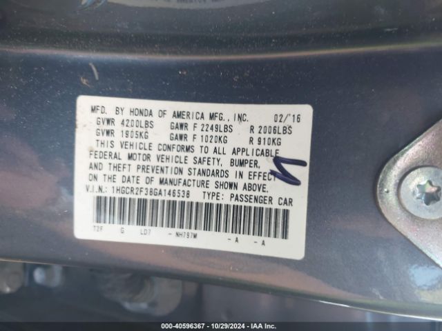 Photo 8 VIN: 1HGCR2F38GA146538 - HONDA ACCORD 