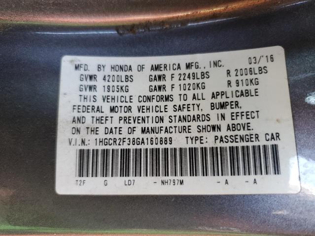 Photo 9 VIN: 1HGCR2F38GA160889 - HONDA ACCORD LX 