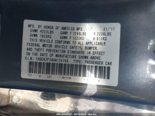 Photo 8 VIN: 1HGCR2F38HA135749 - HONDA ACCORD 