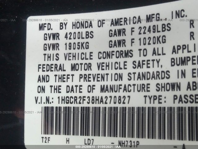 Photo 8 VIN: 1HGCR2F38HA270827 - HONDA ACCORD SEDAN 