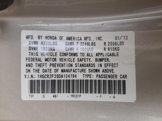 Photo 9 VIN: 1HGCR2F39DA104794 - HONDA ACCORD LX 