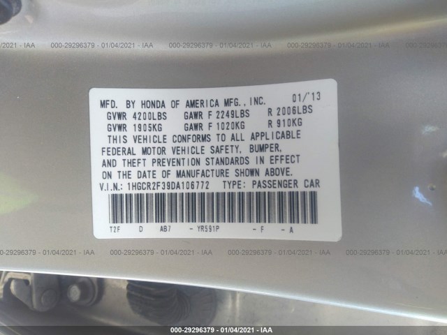 Photo 8 VIN: 1HGCR2F39DA106772 - HONDA ACCORD SDN 