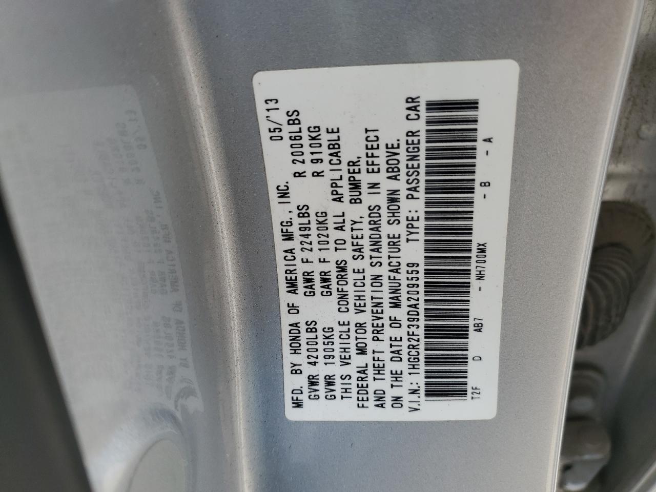 Photo 12 VIN: 1HGCR2F39DA209559 - HONDA ACCORD 