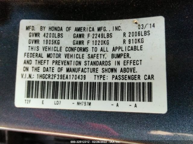 Photo 8 VIN: 1HGCR2F39EA170439 - HONDA ACCORD SEDAN 