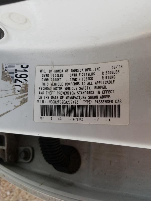 Photo 9 VIN: 1HGCR2F39EA237492 - HONDA ACCORD 