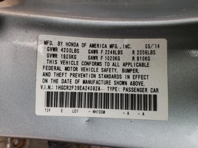 Photo 9 VIN: 1HGCR2F39EA240828 - HONDA ACCORD LX 