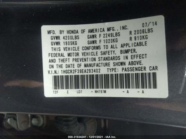 Photo 8 VIN: 1HGCR2F39EA293402 - HONDA ACCORD SEDAN 