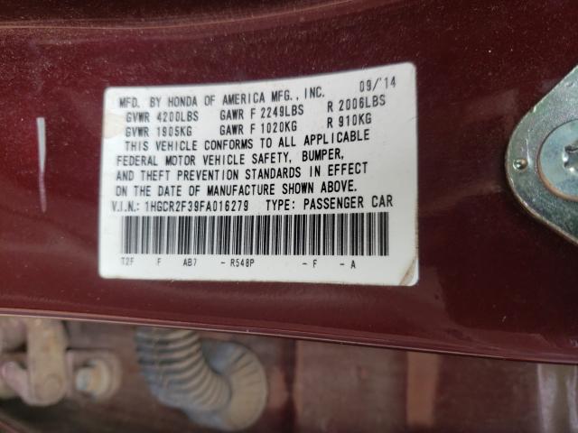 Photo 9 VIN: 1HGCR2F39FA016279 - HONDA ACCORD LX 