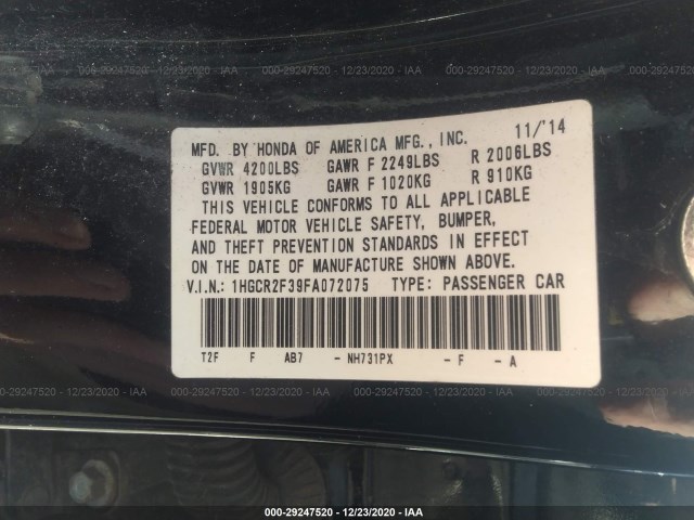 Photo 8 VIN: 1HGCR2F39FA072075 - HONDA ACCORD SEDAN 